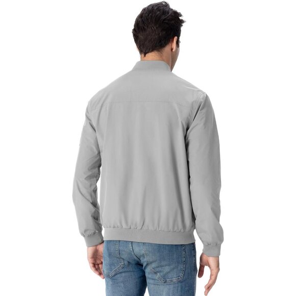 🆕 Men Grey Lightweight Bomber Jacket Casual Windbreaker Flight Golf Spring Coat - Picture 2 of 7